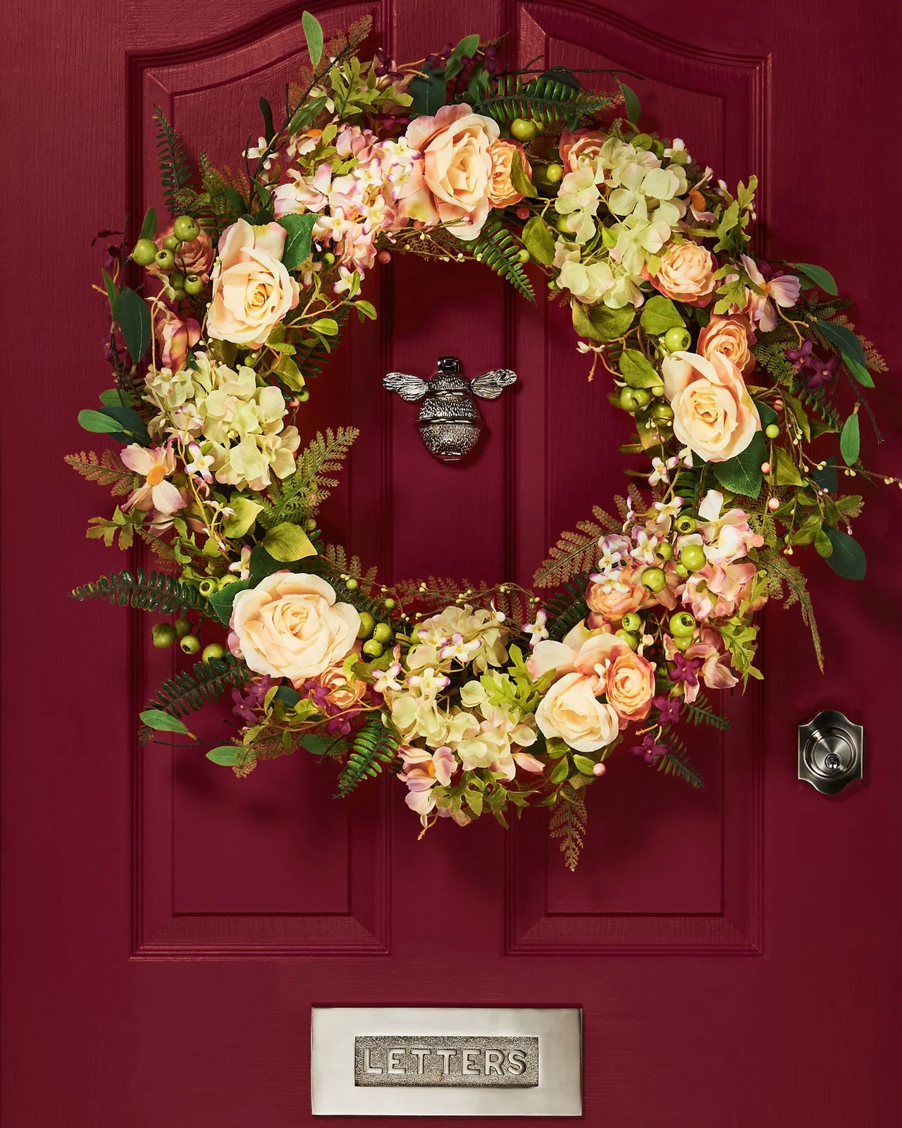 Artificial Floral Rose Wreath, Pink, 28 Inch